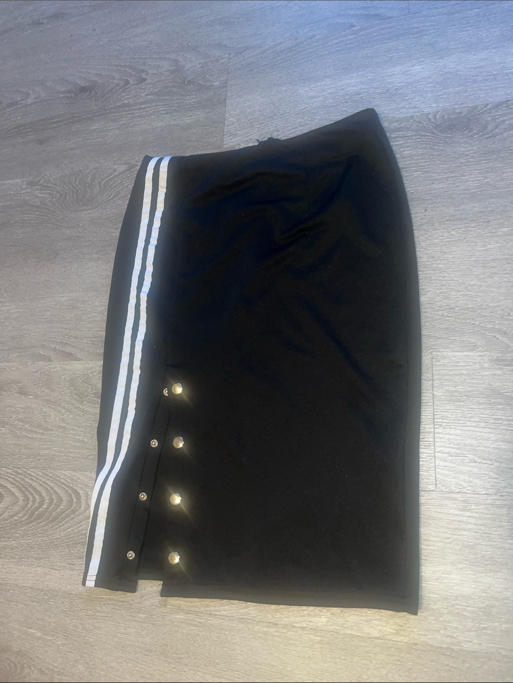Black Athletic-Trim Pencil Skirt with Button Detail